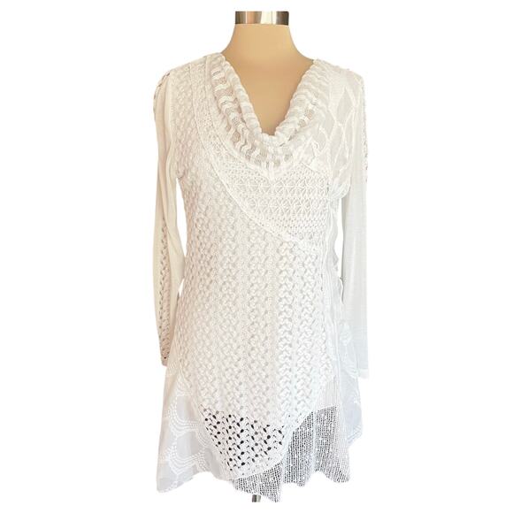 Feratelli Crochet Lace Lagenlook Tunic Size L Multi-textural Layered Fairy Boho - Picture 1 of 9